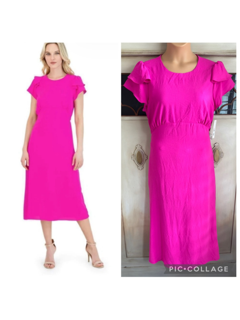 NWT JULIA JORDAN Ruffle Sleeve Hit Pink Midi Dress | Sz 14